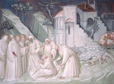 De Stichting van Montecassino en het Wonder van de Opwekking van de Monnik, Sagrestia door Aretino Luca Spinello or Spinelli